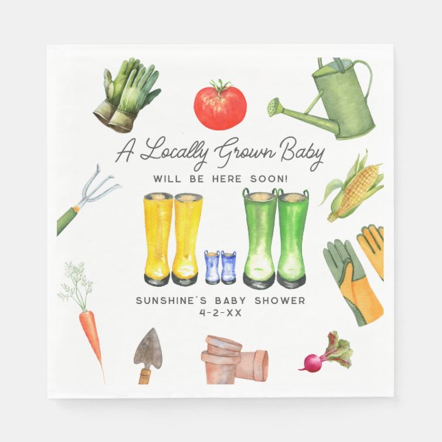 Locally Grown Blue Boots Vegetable Baby Shower Napkin (Front)
