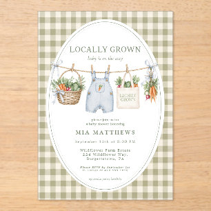 Locally Grown Blue Gingham Baby Shower Invitation