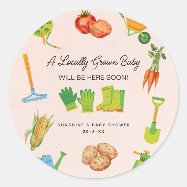 Locally Grown Boots Vegetable Baby Shower Classic  Round Sticker (Front)