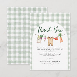 Locally Grown Clothes Line Farm Fresh Baby Shower Thank You Card