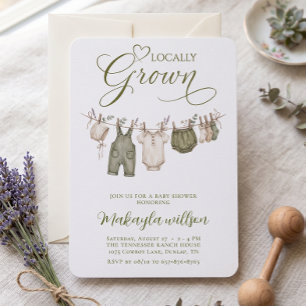 Locally Grown Clothesline Neutral Baby Shower Invitation