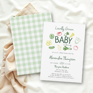 Locally Grown Colourful Veggies Drawn Baby Shower Invitation