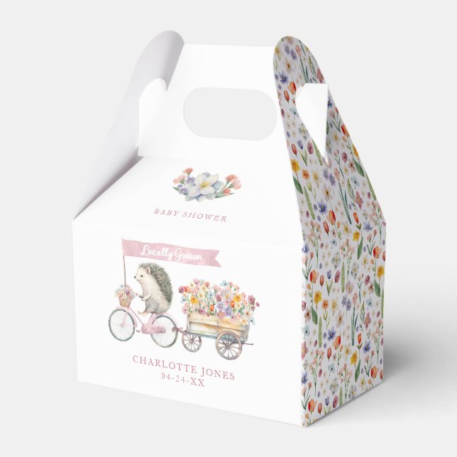 Locally Grown Cute Hedgehog Spring Baby Shower Favor Box (Front Side)