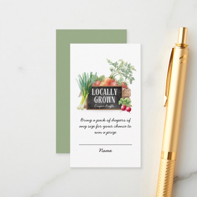 Locally Grown Diaper Raffle Tickets Baby Shower Enclosure Card (Front/Back In Situ)