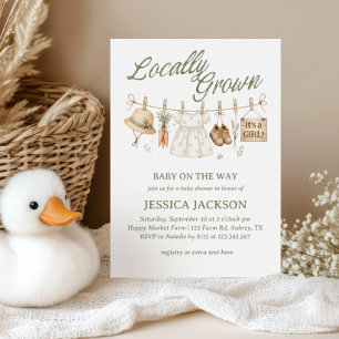 Locally Grown Farmer Market Baby Girl sage Gingham Invitation