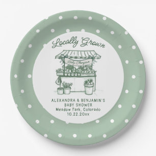 Locally Grown Farmer Market Sage Green Baby Shower Paper Plate