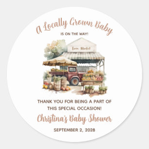 Locally Grown, Farmer's Market Baby Shower Classic Round Sticker