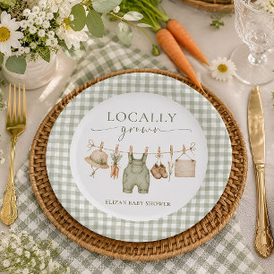 Locally Grown Farmers Market Baby Shower Gingham Paper Plate