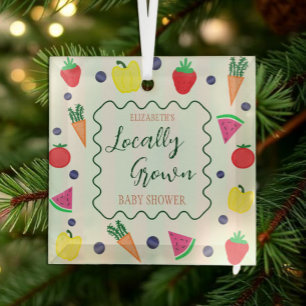 Locally Grown Farmer's Market Baby Shower Glass Ornament