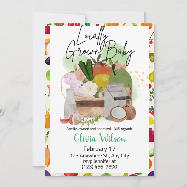 Locally Grown Farmers Market Baby Shower Invitation (Front)