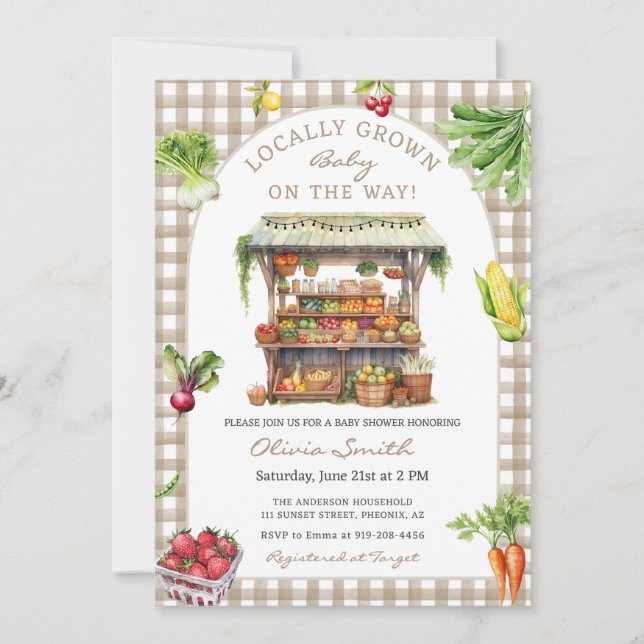 Locally Grown Farmers Market Baby Shower Invitation (Front)