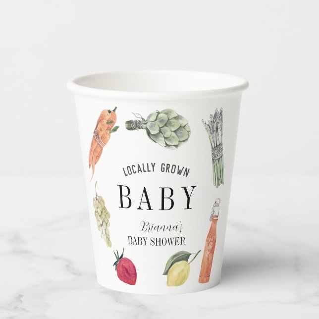 Locally Grown Farmers Market Baby Shower Paper Cups (Front)
