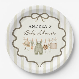 Locally Grown Farmers Market Bow StripeBaby Shower Paper Plate