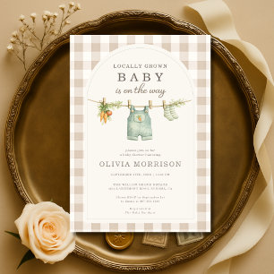 Locally Grown Farmers Market Gingham Baby Shower Invitation
