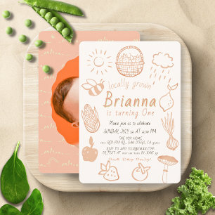 Locally Grown Farmers Market Pink 1st Birthday Invitation