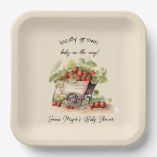 Locally Grown Farmers Market Strawberry Cart Paper Plate