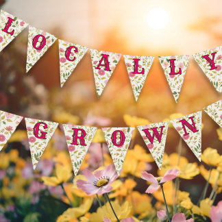 Locally Grown Floral Pattern Pink Baby Shower Bunting Flags