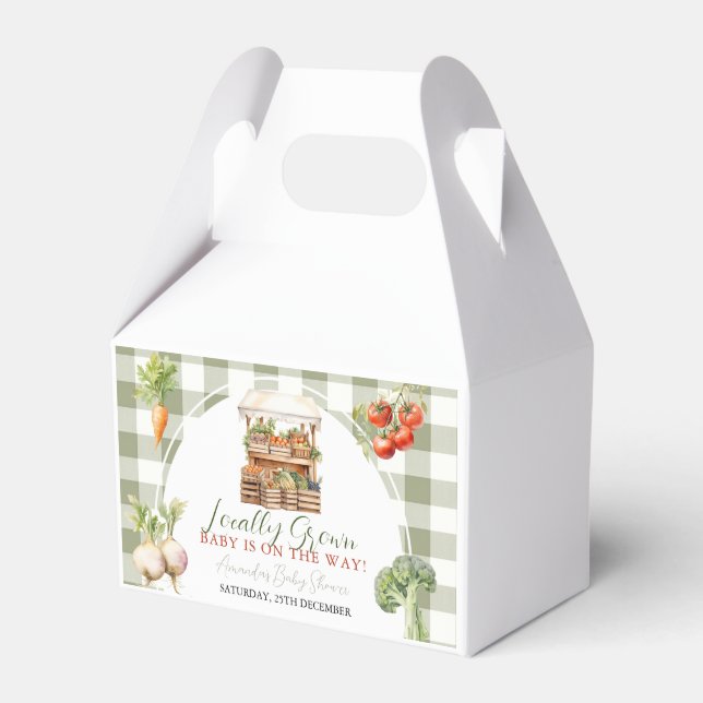 Locally Grown Fresh Market Baby Shower Gingham Favor Box (Front Side)