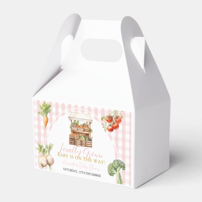 Locally Grown Fresh Market Baby Shower Gingham Favor Box (Front Side)