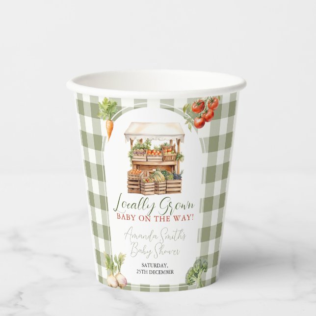 Locally Grown Fresh Market Baby Shower Gingham Paper Cups (Front)
