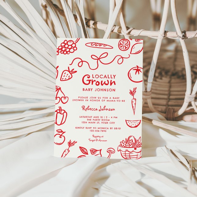Locally Grown Gender Neutral Baby Shower Invitation (Locally Grown Farmers Market Baby Shower Invite)