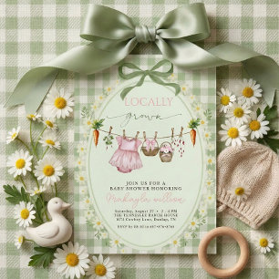Locally Grown gingham Farmers Baby Girl Shower  Invitation