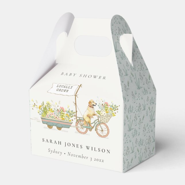 Locally Grown Golden Retriever Floral Baby Shower Favor Box (Front Side)
