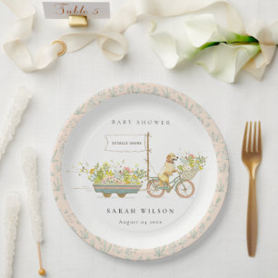Locally Grown Golden Retriever Floral Baby Shower Paper Plate
