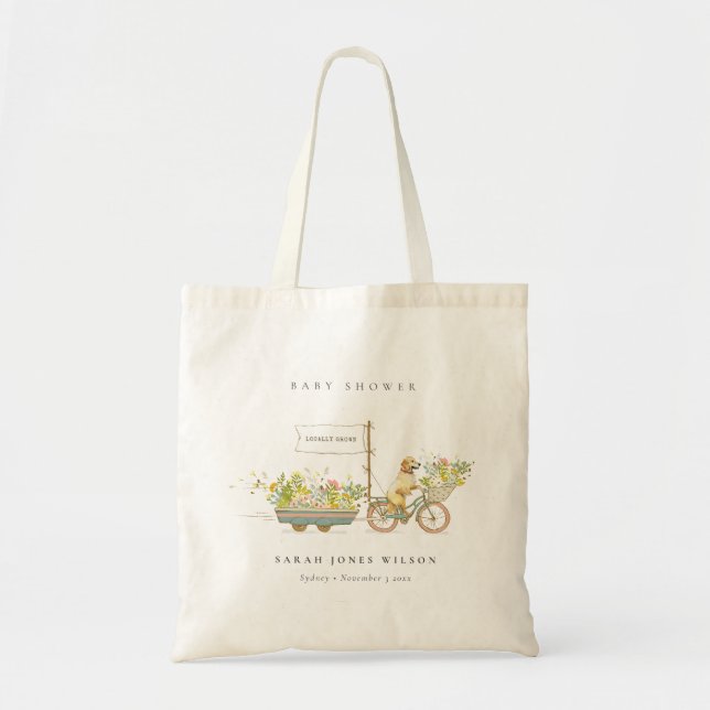 Locally Grown Golden Retriever Floral Baby Shower Tote Bag (Front)