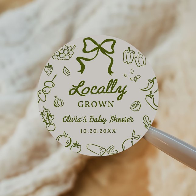 Locally Grown Hand Drawn Baby Shower Classic Round Sticker (Creator Uploaded)