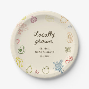 Locally Grown Hand Drawn Baby Shower Paper Plate
