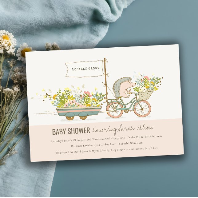 Locally Grown Hedgehog Floral Baby Shower Invite (Creator Uploaded)