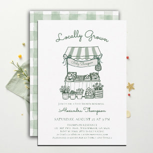 Locally Grown Market Stand Green Baby Shower Invitation