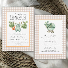 Locally Grown Neutral Beige Gingham Baby Shower Invitation