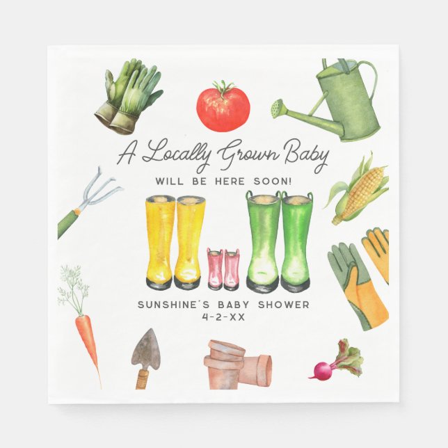 Locally Grown Pink Boots Vegetable Baby Shower Napkin (Front)