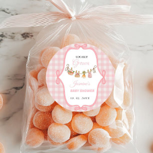 Locally grown Pink girlbaby shower  Baby sprinkle  Classic Round Sticker