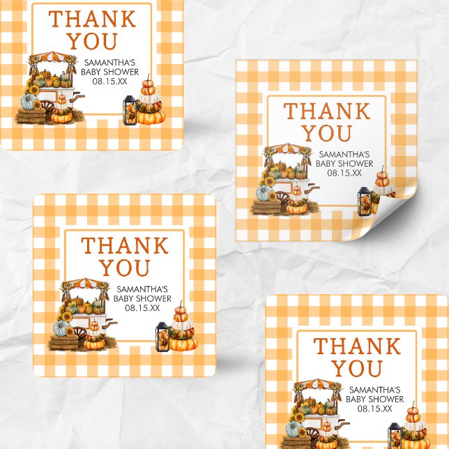 Locally Grown Pumpkin Baby Shower Square Sticker (Fall Pumpkin Baby Shower Sticker)