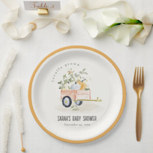 Locally Grown Pumpkin Cart Watercolor Baby Shower Paper Plate