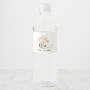 Locally Grown Pumpkin Cart Watercolor Baby Shower Water Bottle Label