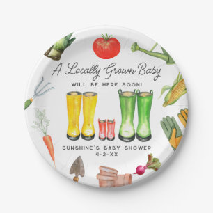 Locally Grown Red Boots Vegetable Baby Shower Paper Plate