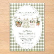 Locally Grown Sage Gingham Baby Shower Invitation