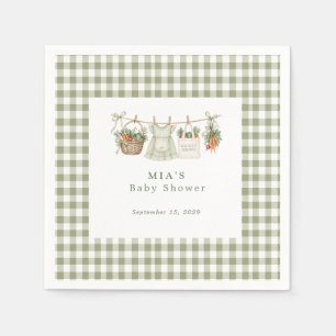 Locally Grown Sage Gingham Baby Shower  Napkin
