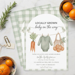 Locally Grown Sage Green Gingham Baby Shower  Invitation