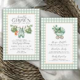 Locally Grown Sage Green Gingham Baby Shower Invitation