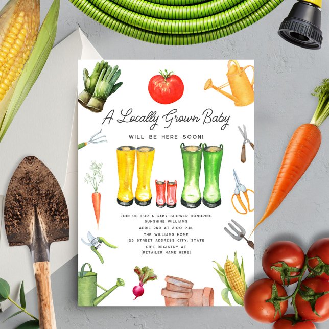 Locally Grown Vegetable Garden Neutral Baby Shower Invitation (Creator Uploaded)