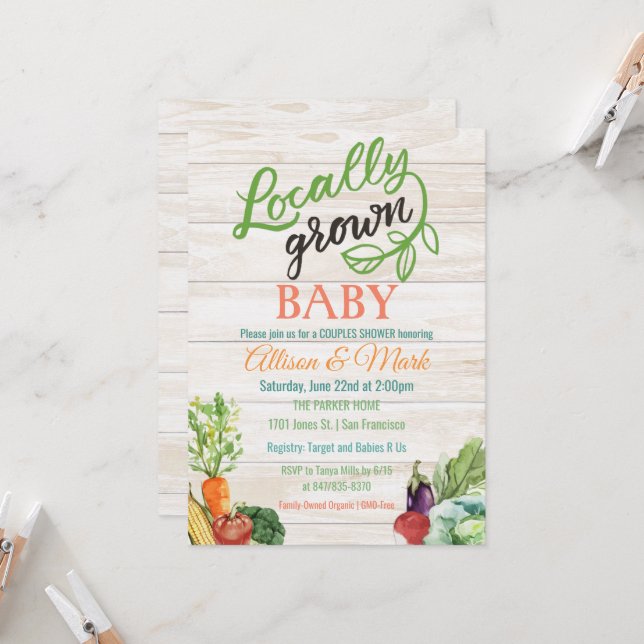 Locally Grown Vegetarian Baby Shower Invitation (Front/Back In Situ)