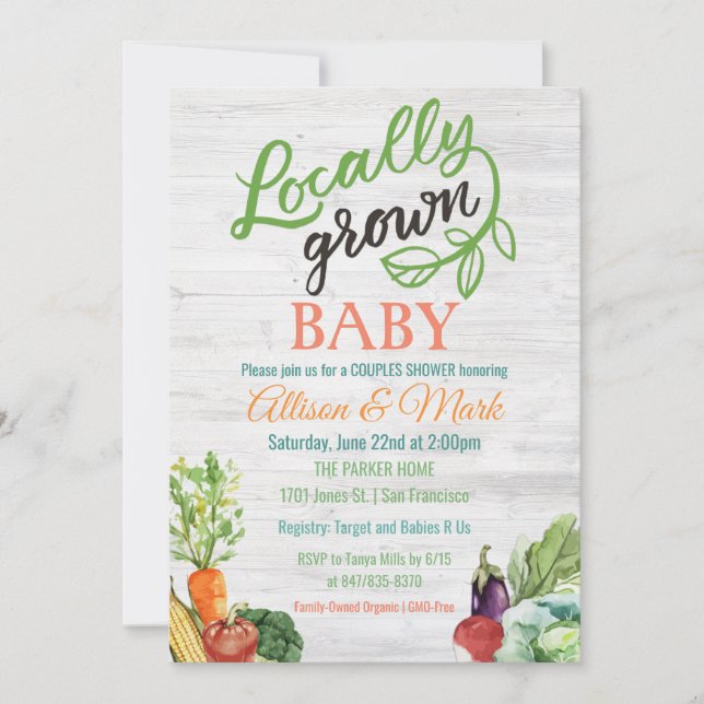 Locally Grown Vegetarian Baby Shower Invitation (Front)