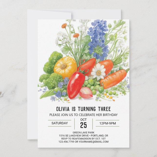 Locally Grown Veggie Birthday Invitation (Front)