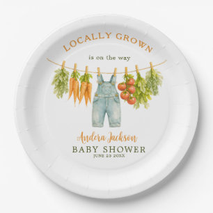 Locally Grown Veggie Clothesline Garden Baby Showe Paper Plate