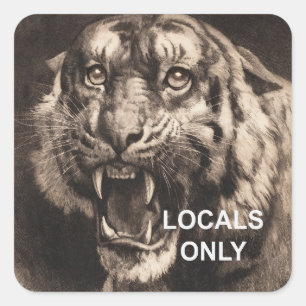 Locals Only Text + Vintage Tiger Etching Square Sticker